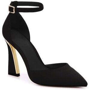 Women's Black Point Closed Toe Buckle Ankle Strap Comfortable Stylish Pumps Heel